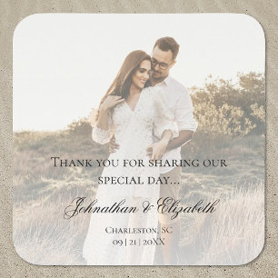 Modernes Foto mit Overlay-Hochzeit Quadratischer Aufkleber