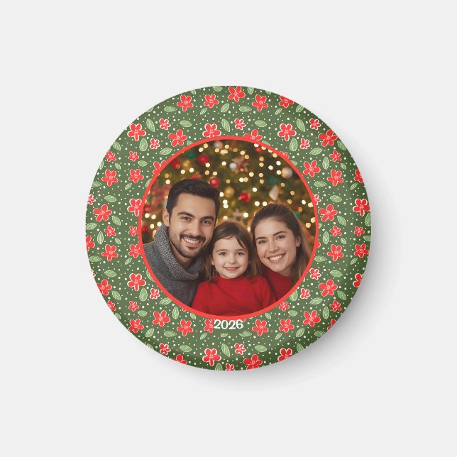 Modernes Foto mit Personalisiertem Rot und Grün Magnet (Vorne)