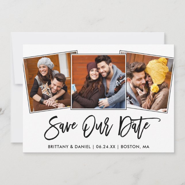 Modernes Foto mit Pinselschrift 3 Rette unsere Dat Save The Date (Vorderseite)