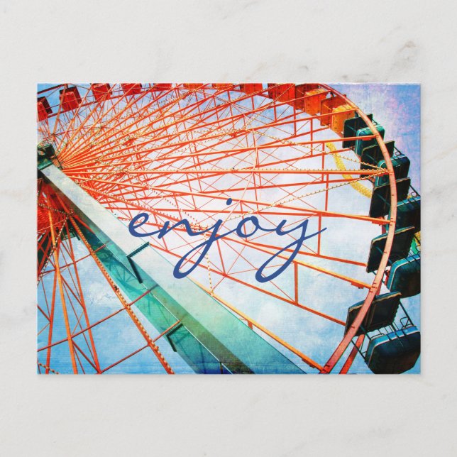 Modernes Foto mit Riesenrad genießen Kalligrafie Postkarte (Vorderseite)
