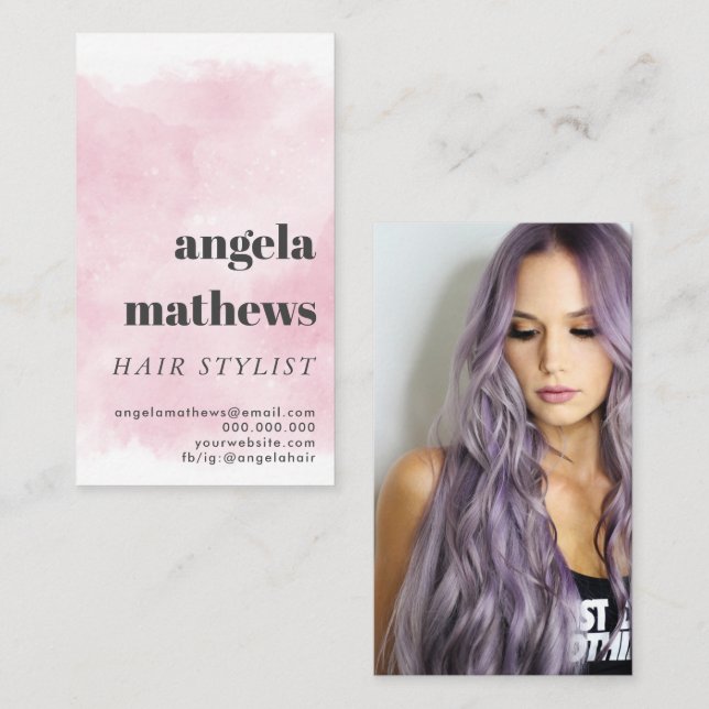 Modernes Foto mit rosa Aquarell und fett gefärbten Visitenkarte (Vorne/Hinten)