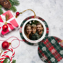 Modernes Foto mit roten und grünen Schneeflocken Keramik Ornament