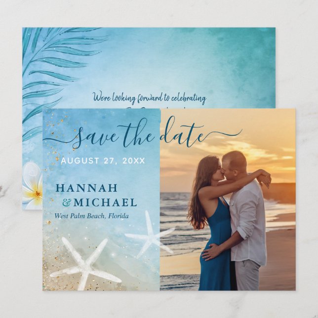 Modernes Foto mit tropischer Elegant Save The Date (Vorne/Hinten)