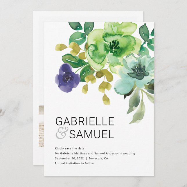 Modernes Foto mit Wasserfarben Save The Date (Vorne/Hinten)