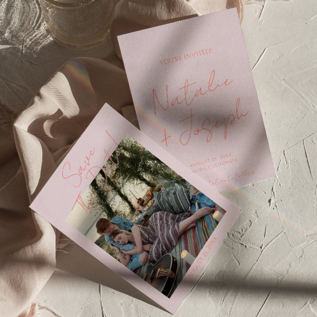 Modernes Foto mit Whimsical Pastel Save The Date (Von Creator hochgeladen)