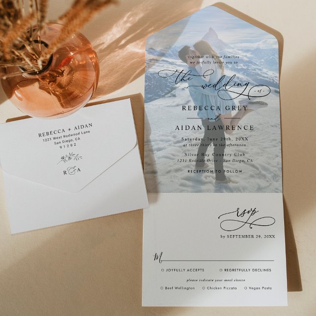 Modernes Foto Monogram Wedding All In One Einladung (Von Creator hochgeladen)
