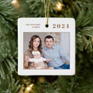 Modernes Foto Name Gold Frohe Weihnachten Keramikornament