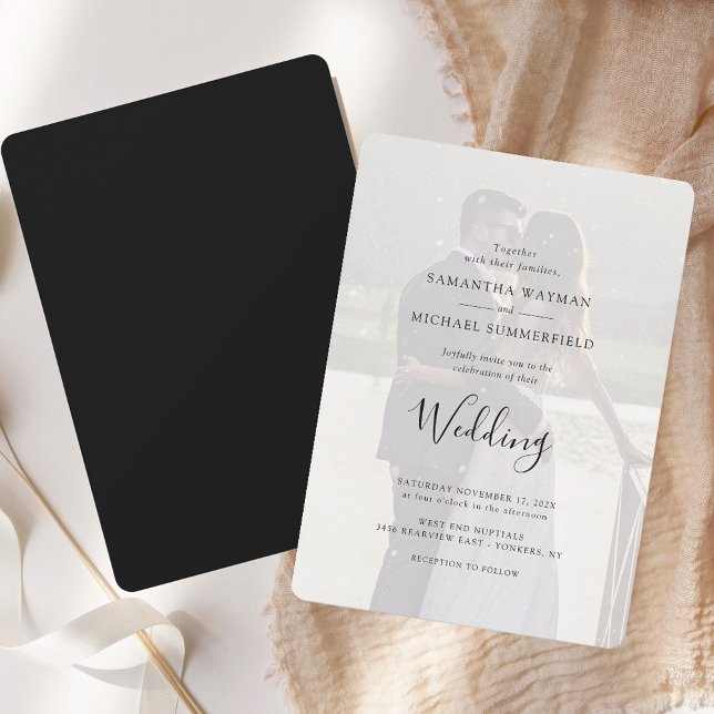 Modernes Foto Overlay Elegante Hochzeit Einladung (Modern Photo Overlay Script Wedding Invitation)