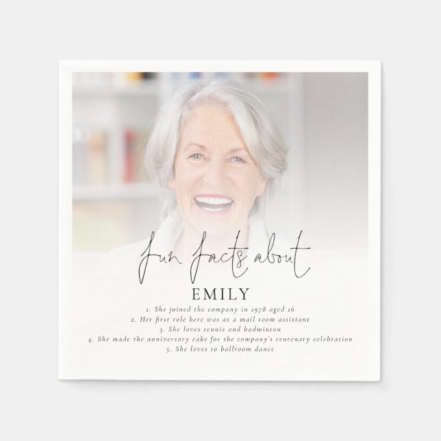 Modernes Foto Overlay Fun Fakten Ruhestand Party Serviette (Vorderseite)