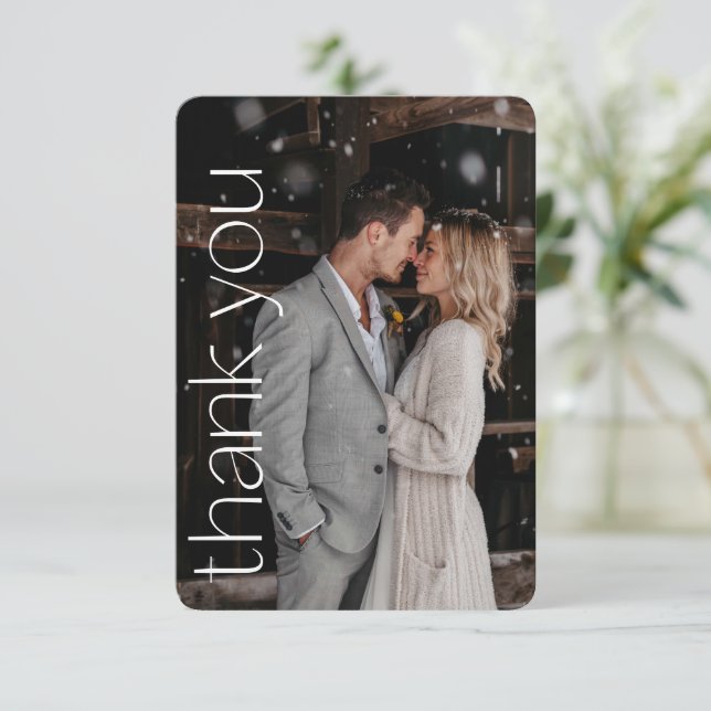 Modernes Foto Overlay-Hochzeitungs-Message-Portrai Dankeskarte (Stehend Vorderseite)
