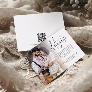 Modernes Foto-Overlay QR-Code Details Hochzeitssze Begleitkarte
