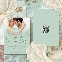 Modernes Foto Overlay QR Sage Green Script Hochzei Save The Date