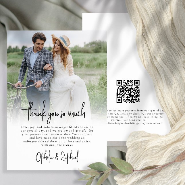 Modernes Foto Overlay Script Boho Wedding Vielen D Karte (Front and back view)