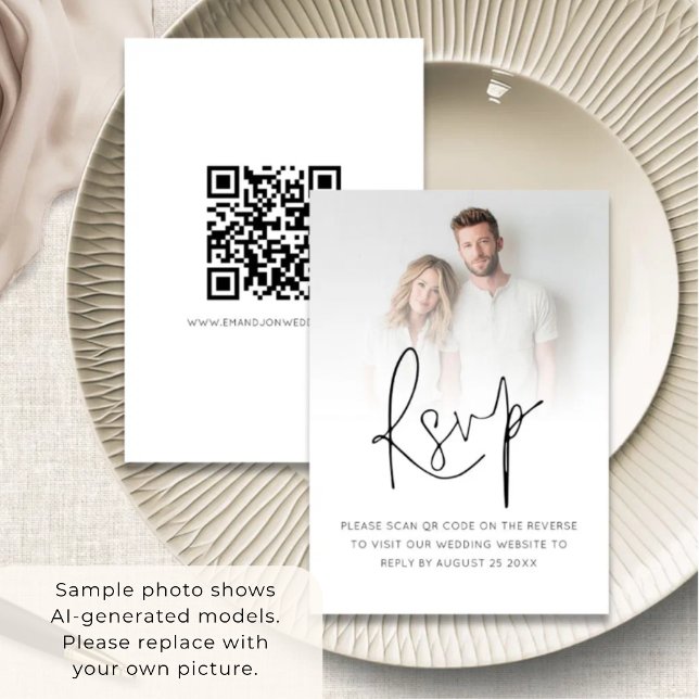 Modernes Foto-Overlay-Skript QR-Code Hochfahren RSVP Karte (Von Creator hochgeladen)