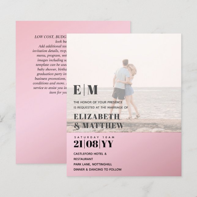 Modernes Foto Overlay Text-BUDGET Hochzeit einlade (Vorne/Hinten)
