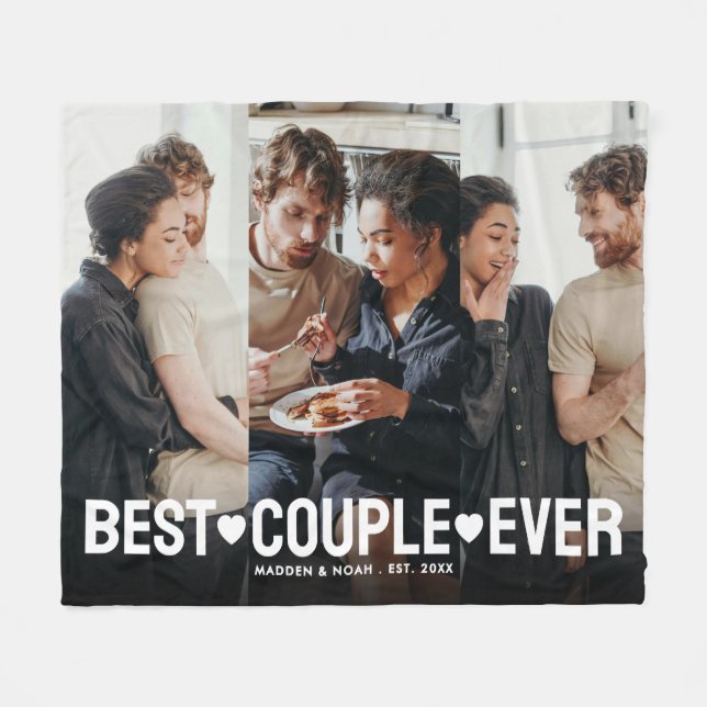 Modernes Foto Personalisiert Bestes Paar je Collag Fleecedecke (Vorderseite (Horizontal))