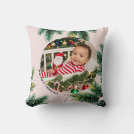 Modernes Foto Pine Wreath Baby's First Christmas Kissen