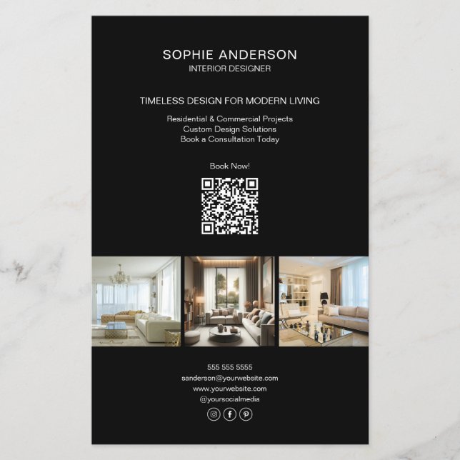 Modernes Foto QR Black Beruflich Business Flyer (Vorne)