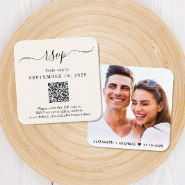 Modernes Foto QR Code Cream Wedding RSVP Begleitkarte