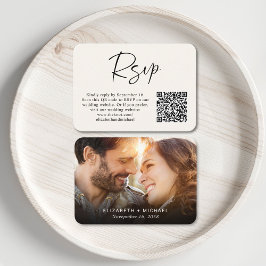 Modernes Foto QR Code Cream Wedding RSVP Begleitkarte