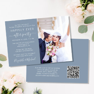 Modernes Foto QR Code Dusty Blue Wedding Reception Einladung