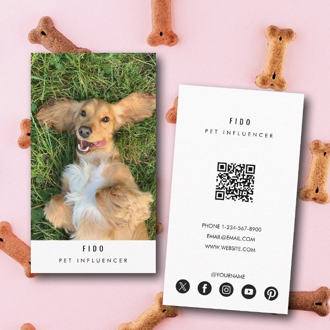Modernes Foto QR-Code für Hunde Visitenkarte (Modern Pet Dog Influencer Photo QR Code Business Card)