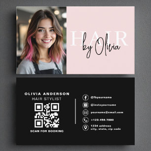Modernes Foto QR Code Haare Stylist Typografie Visitenkarte