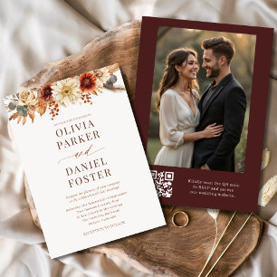 Modernes Foto QR Code Hochzeit im Herbst Einladung