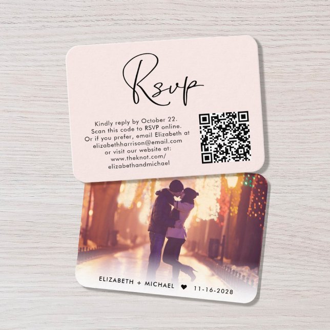 Modernes Foto QR Code Rosa Wedding RSVP Begleitkarte (Von Creator hochgeladen)