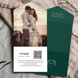Modernes Foto QR Code Smaragdgrüne Hochzeit All In One Einladung