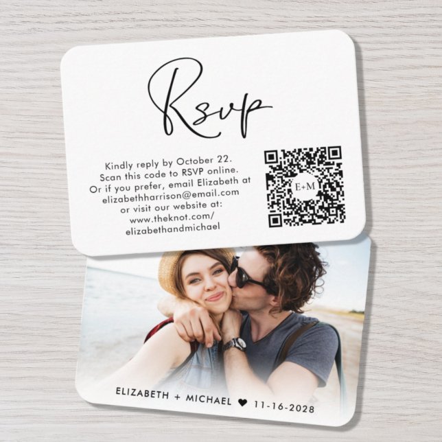 Modernes Foto QR Code Wedding RSVP Begleitkarte (Von Creator hochgeladen)