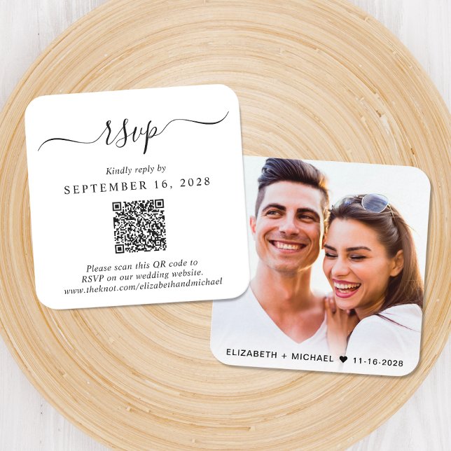 Modernes Foto QR Code Wedding RSVP Begleitkarte (Our user-friendly template will generate your QR code automatically from your website address)