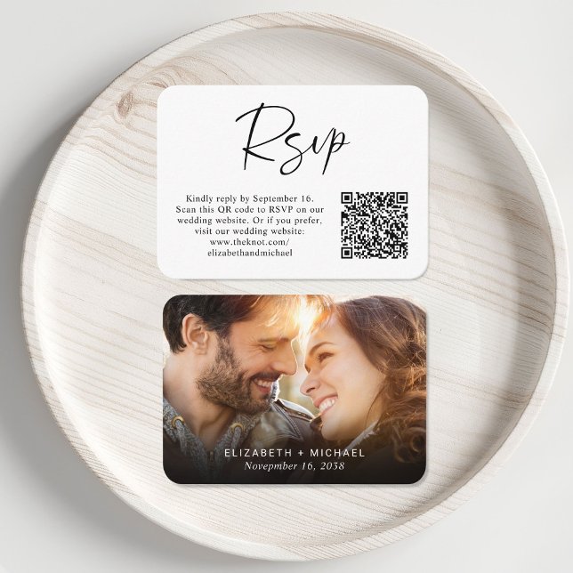 Modernes Foto QR Code Wedding RSVP Begleitkarte (Von Creator hochgeladen)