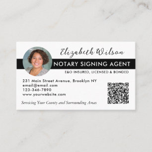 Modernes Foto QR Notary Signing Loan Agent Black Visitenkarte