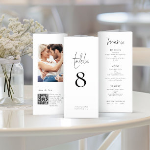 Modernes Foto QR Trifold Wedding Menu Tischnummer