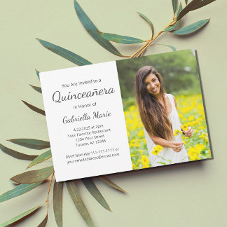 Modernes Foto Quinceañera Elegante Gray Typografie Einladung