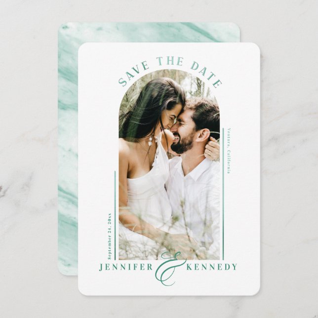 Modernes Foto Rahmen Emerald Marble Back Save The Date (Vorne/Hinten)