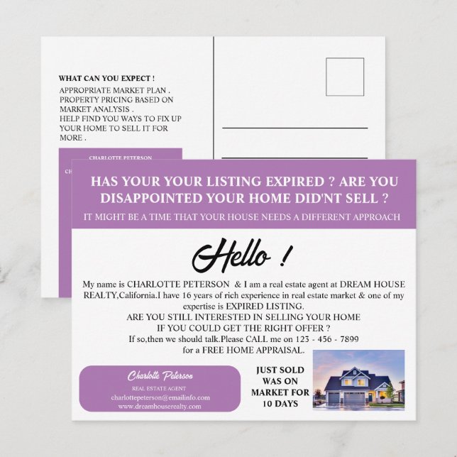 Modernes Foto Real Anwesen abgelaufen Liste Postkarte (Vorne/Hinten)