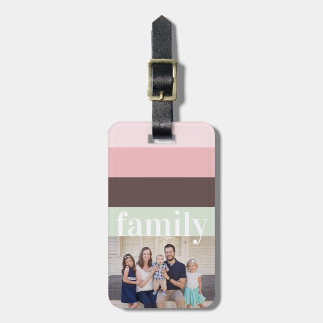 Modernes Foto rosa, grün, braun gestreift Gepäckanhänger (Vorderseite vertikal)