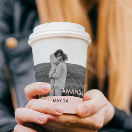 Modernes Foto Rosa und Grau Persönlicher Name Pappbecher