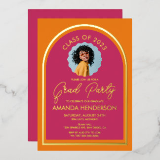 Modernes Foto Rosa und Orange Abschluss Folieneinladung