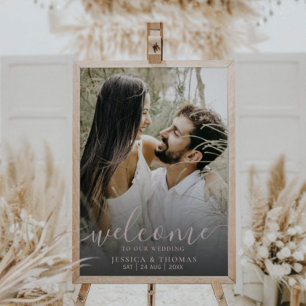 Modernes Foto Rose Gold Calligraphy Wedding Sign Poster