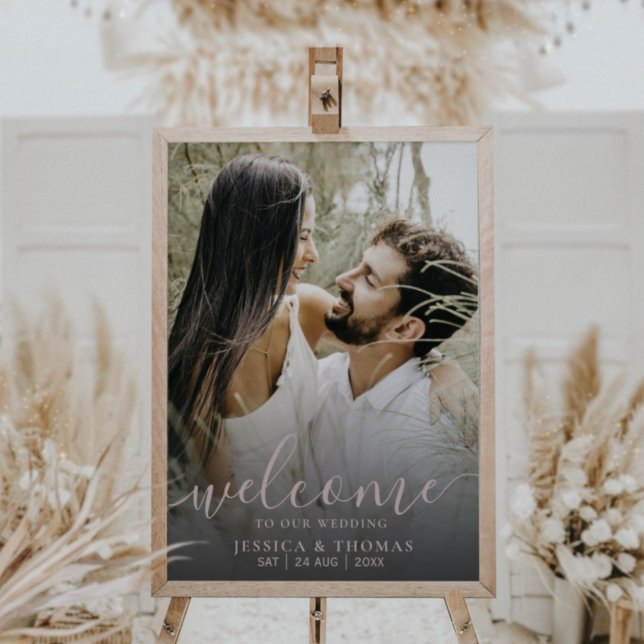 Modernes Foto Rose Gold Calligraphy Wedding Sign Poster (Von Creator hochgeladen)