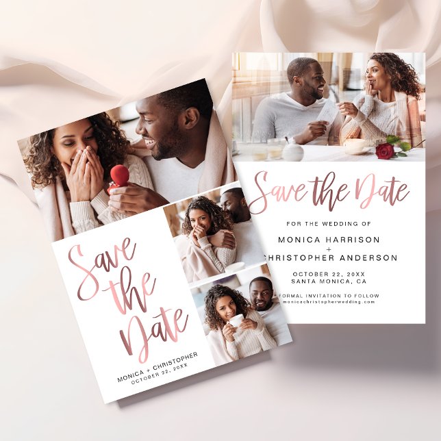 Modernes Foto Rose Gold Script Save The Date (Von Creator hochgeladen)