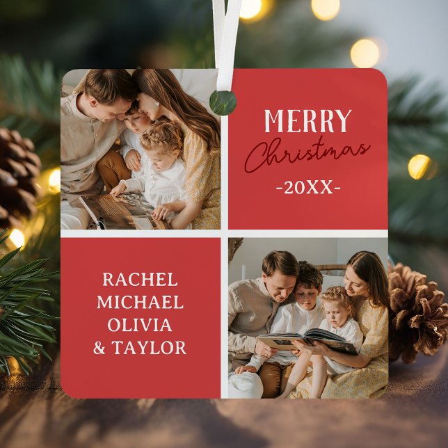Modernes Foto Rot Frohe Weihnachten Ornament Aus Metall (Von Creator hochgeladen)
