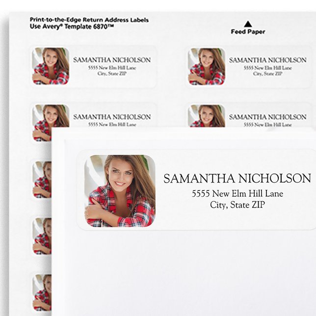 Modernes Foto Rounded Edges White (Modern white return address label personalized with your photo. Perfect for graduates.)