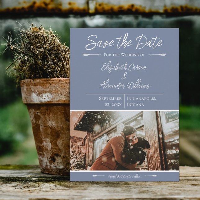 Modernes Foto Save the Date | Dusty Blue (Von Creator hochgeladen)