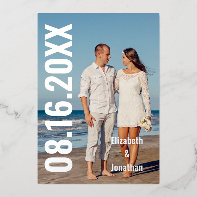 Modernes Foto Save the Date Folieneinladung (Vorderseite)