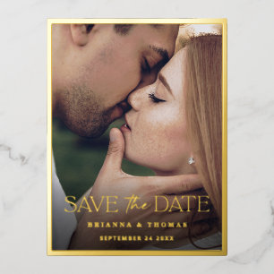 Modernes Foto Save the Date HochzeitGold Folie Einladungspostkarte