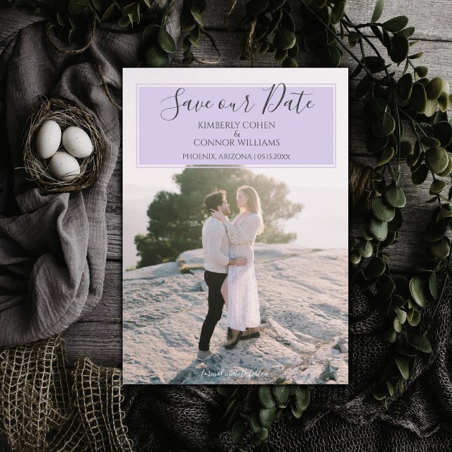 Modernes Foto Save the Date | Lavendel (Lavender Modern Photo Save the Date)